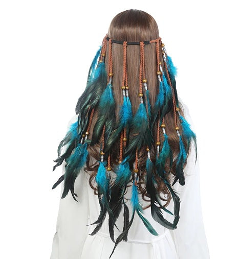Bohemian Radiance: Feather Headbands a waterfall of feathers flowing with your hair-Embrace Festival Glamour!