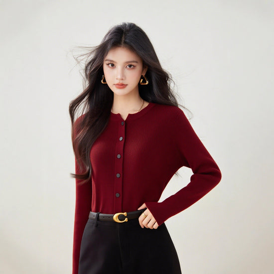 Style Autumn Knit Cardigan for Women, Versatile Short Sleeve Sweater Jacket, Long Sleeve Top