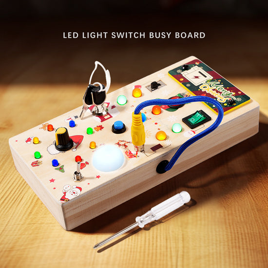 LED Light Switch Busy Board for Kids Ages 4–6 | Montessori style Sensory Learning Toy with Buttons, Switches & Lights