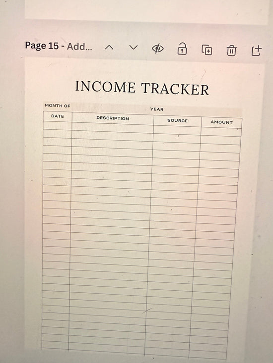 income tracker page from Life planner