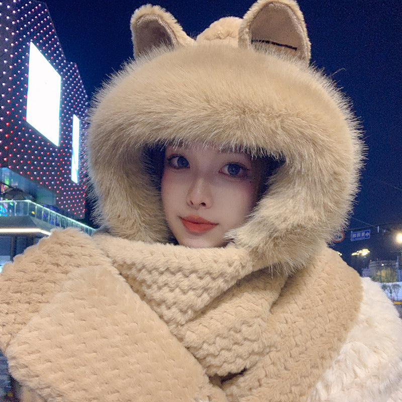Fox Ears Women's Scarf Three In One Hat