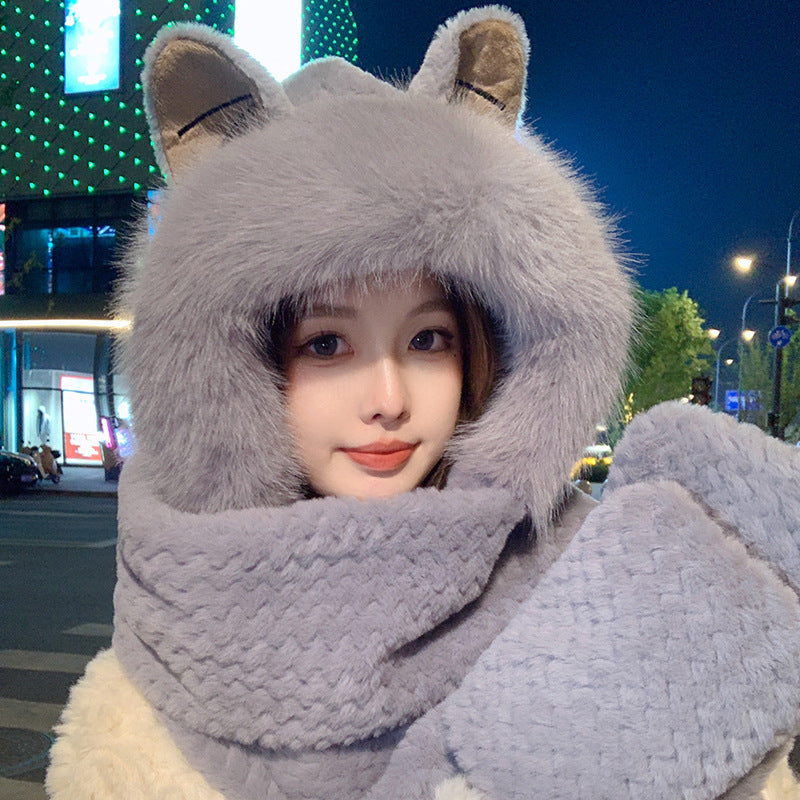 Fox Ears Women's Scarf Three In One Hat