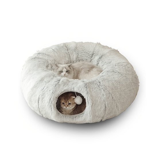 Cozy Haven: Foldable Winter Cat Tunnel & Plush Pet Nest