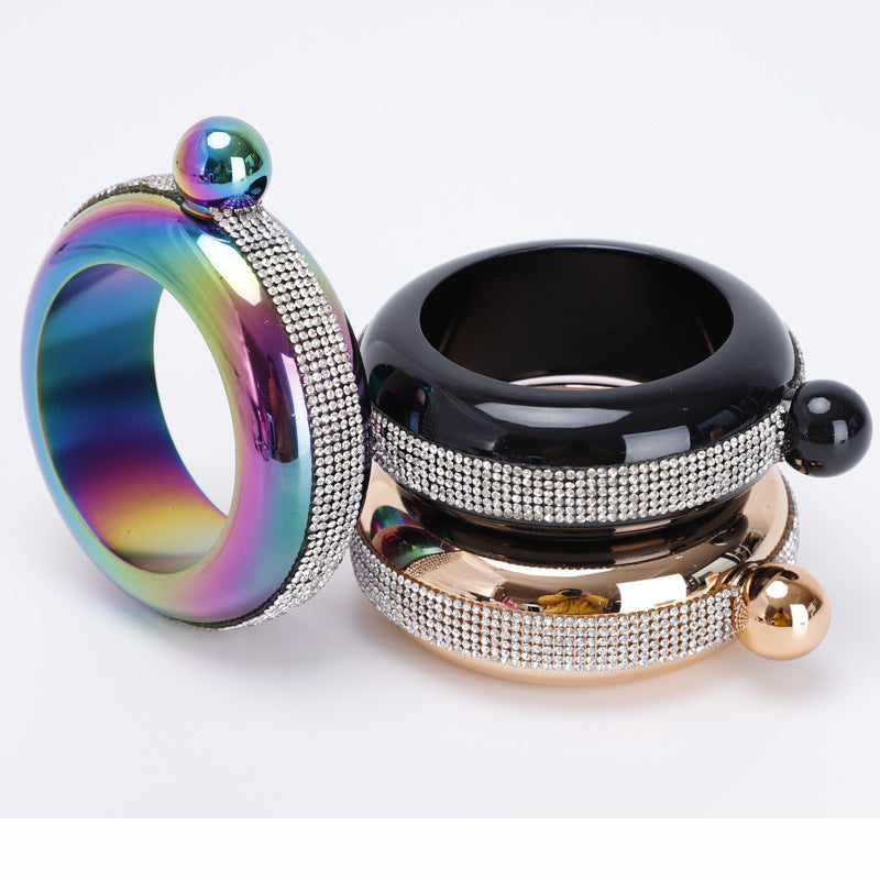 304 Stainless Steel Stick-on Crystals Bracelet Wine Pot Women's 35 Oz Round