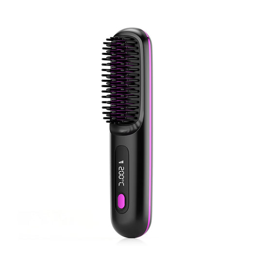 Travel 2 In 1 Straight Hair Comb Wireless Hair Straightener Brush Hair Fast Heating Portable Hot Curler USB Charging