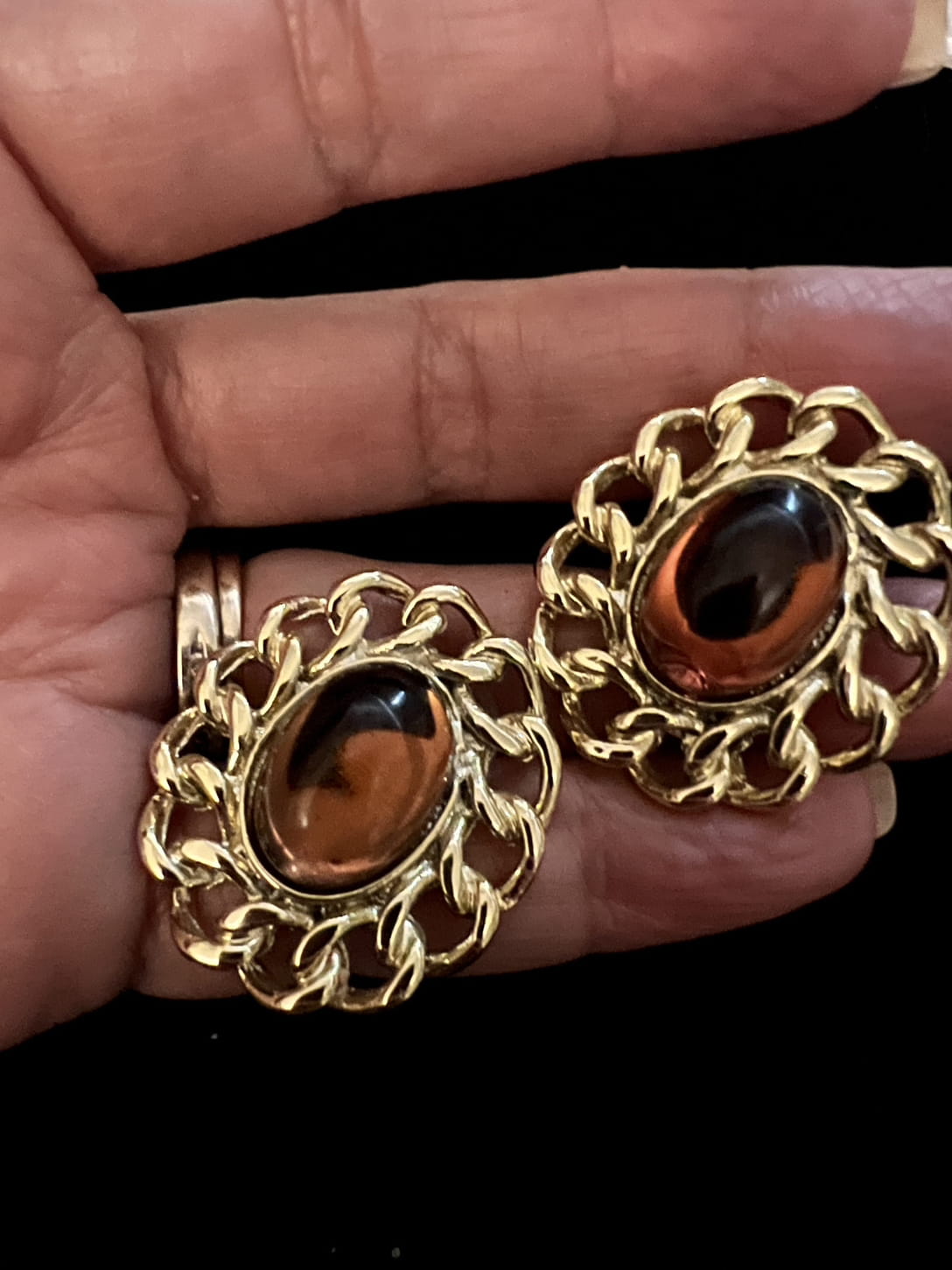 Vintage, gold tone, amber earrings