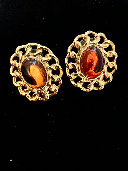 Vintage, gold tone, amber earrings