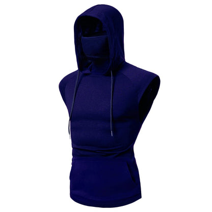 Mens Mask Button Sports Vest Hooded Splice Large Open-Forked Male Vest May 4Th