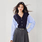 Preppy Girl Knitted Cardigan with Color-Blocking Stitching, Academic Style, Versatile Women