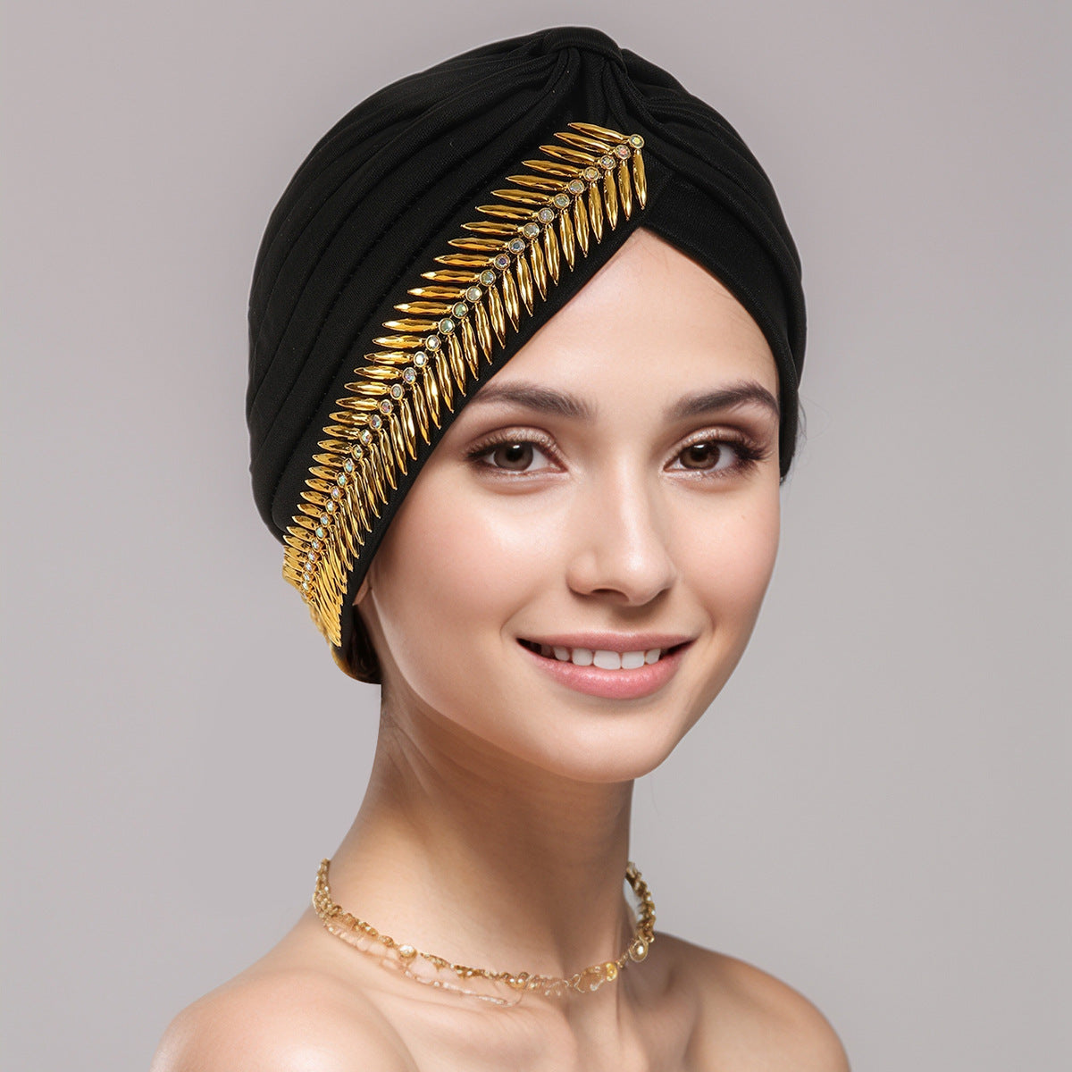 Elegant Gold-Embellished Turban – Stylish Headwrap for Any Occasion