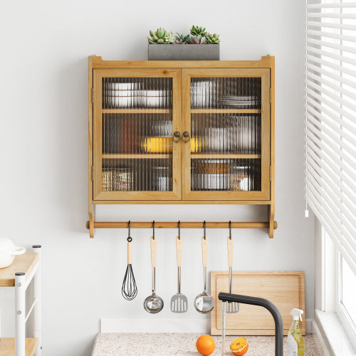 Vintage-Style Glass Door Wall Cabinet with Towel Rack
