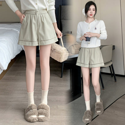 Fabbu Faux Leather Loose High-Waisted Wide-Leg Pants for Women, Elastic Waist, Bootcut Style, Winter Fashion, Casual Wear