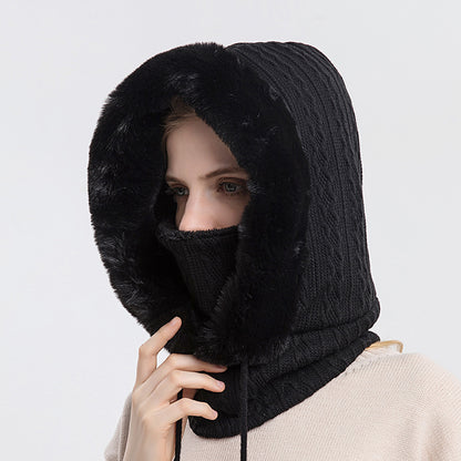 Winter Plush Hoodiewith Mask | Windproof & Warm Fur-Frame Knit Hat for Women