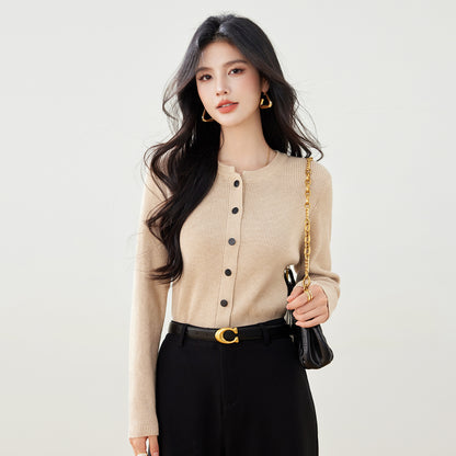 Style Autumn Knit Cardigan for Women, Versatile Short Sleeve Sweater Jacket, Long Sleeve Top