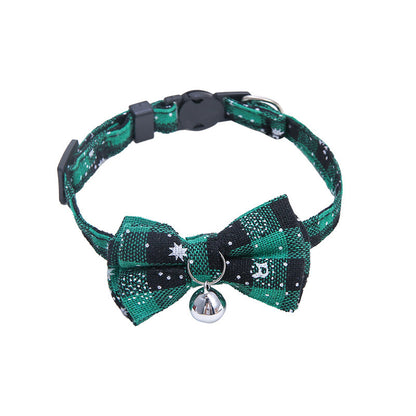 Collar For Small Dogs Christmas Quick Release Plaid Bow Tie Collar Necklace Cat Gato Colar Safety Elastic Bowtie With Bell