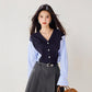 Preppy Girl Knitted Cardigan with Color-Blocking Stitching, Academic Style, Versatile Women