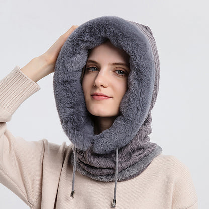 Winter Plush Hoodiewith Mask | Windproof & Warm Fur-Frame Knit Hat for Women