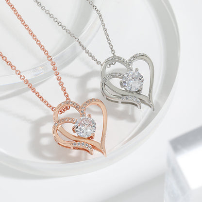 Double Love Necklace With Rhinestones Ins Personalized Heart-shaped Necklace