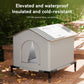 Insulated Outdoor Cat House with Raised Base - Windproof & Weatherproof Shelter with Reflective Lining.