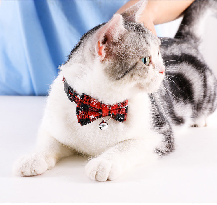 Collar For Small Dogs Christmas Quick Release Plaid Bow Tie Collar Necklace Cat Gato Colar Safety Elastic Bowtie With Bell