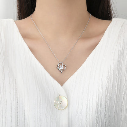 Double Love Necklace With Rhinestones Ins Personalized Heart-shaped Necklace