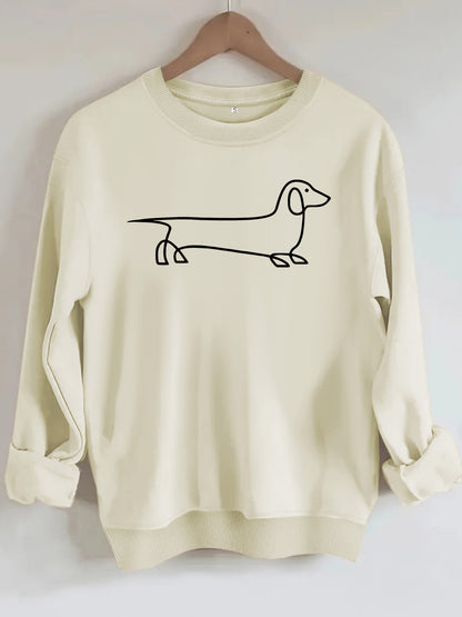 Dog pattern printed round neck hoodie