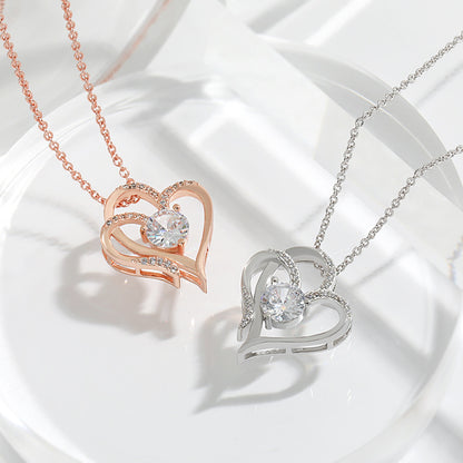 Double Love Necklace With Rhinestones Ins Personalized Heart-shaped Necklace