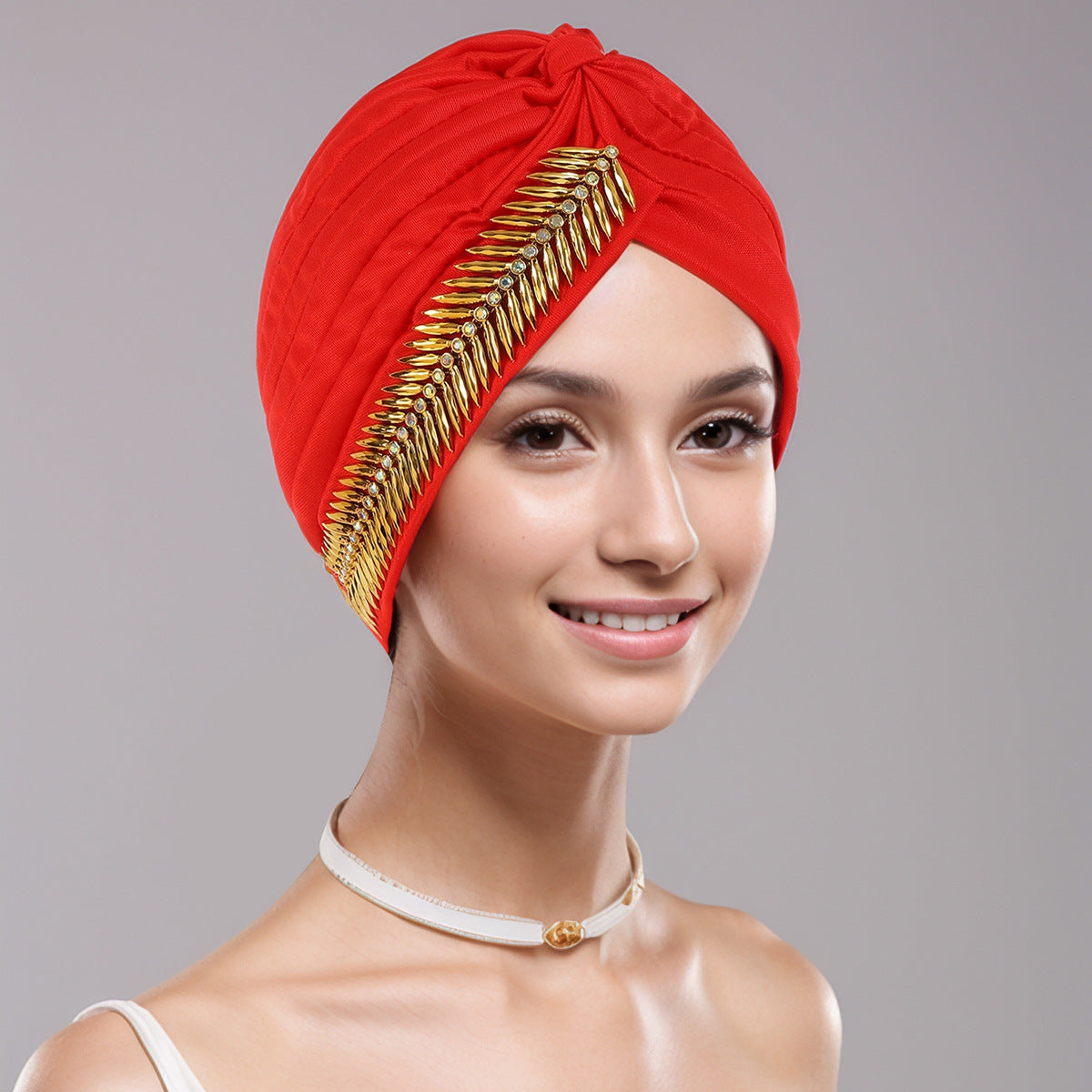 Elegant Gold-Embellished Turban – Stylish Headwrap for Any Occasion