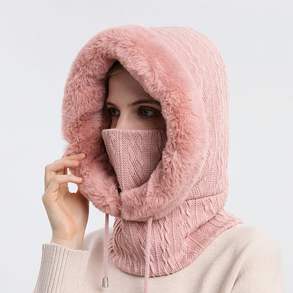 Winter Plush Hoodiewith Mask | Windproof & Warm Fur-Frame Knit Hat for Women