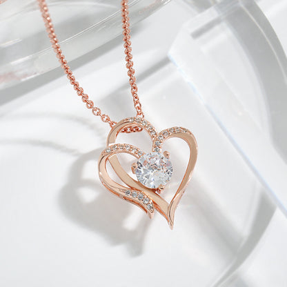 Double Love Necklace With Rhinestones Ins Personalized Heart-shaped Necklace