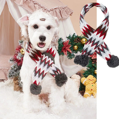 Christmas Dog Scarf | Knitted Winter Pet Scarf with Pom Poms – Cozy Holiday Accessory