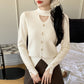 Fabbu Classy Knitted Sweater Hollow-out V-neck Pullover Top Elegant Beaded
