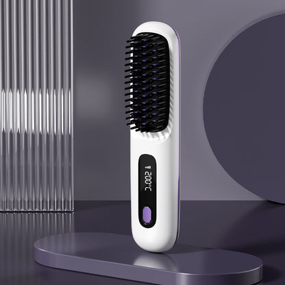 Travel 2 In 1 Straight Hair Comb Wireless Hair Straightener Brush Hair Fast Heating Portable Hot Curler USB Charging