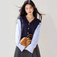 Preppy Girl Knitted Cardigan with Color-Blocking Stitching, Academic Style, Versatile Women