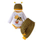FABBU BEE Cute baby boy, baby girl, little bee pattern long sleeved triangular khaki striped pants+tentacle hat set