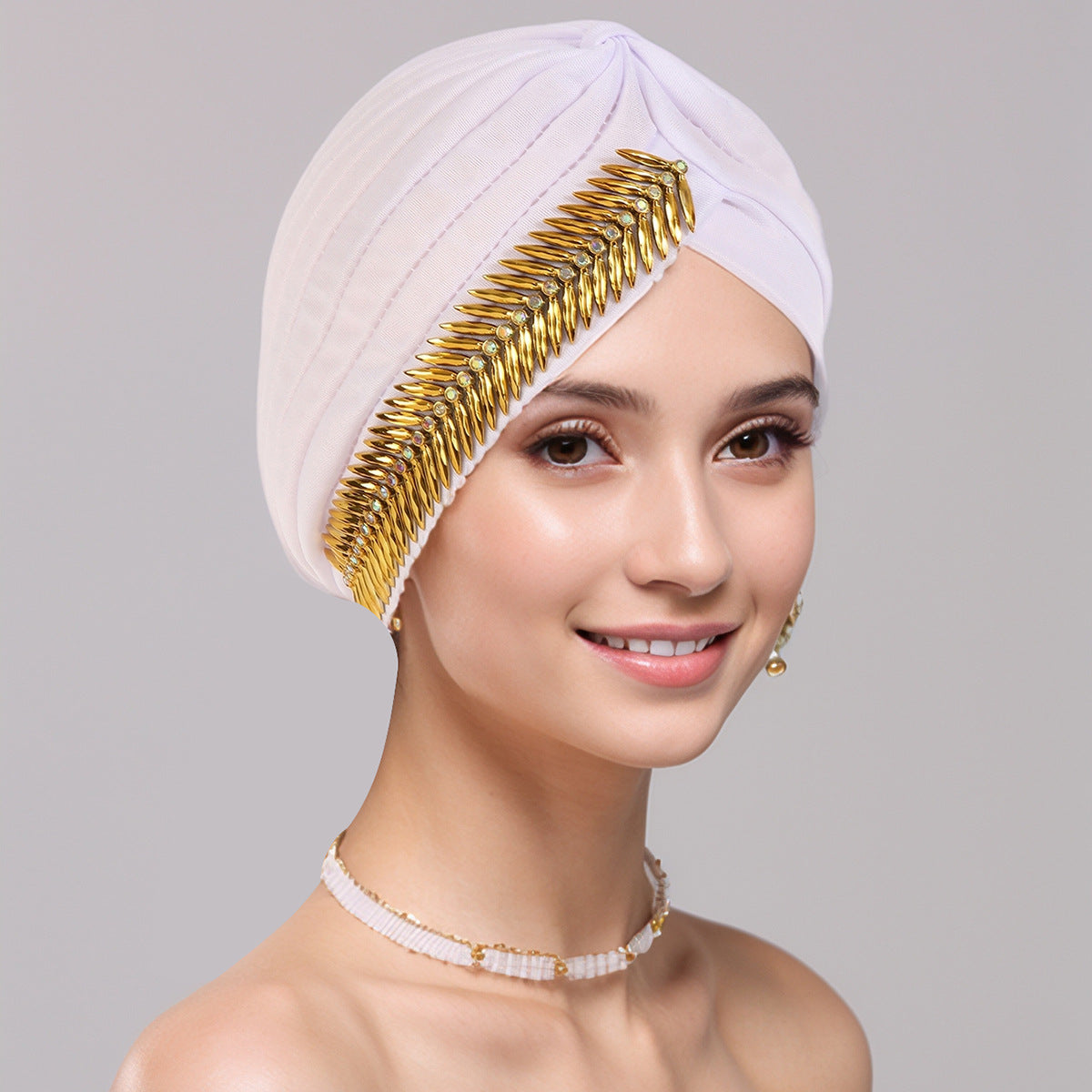 Elegant Gold-Embellished Turban – Stylish Headwrap for Any Occasion