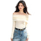 Blue One-Shoulder Top for Women Autumn Elegant Knit Sweater with Unique Design, Off-the-Shoulder Style, Shoulder-Baring, Collarbone Showcasing