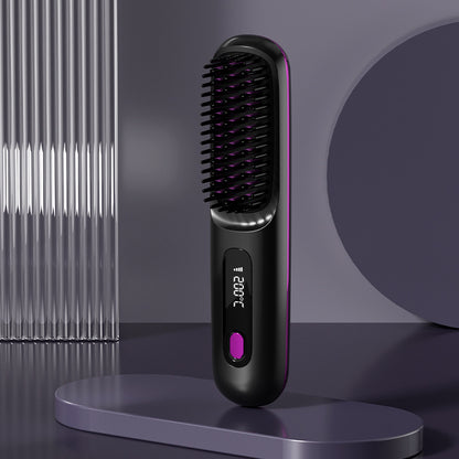 Travel 2 In 1 Straight Hair Comb Wireless Hair Straightener Brush Hair Fast Heating Portable Hot Curler USB Charging