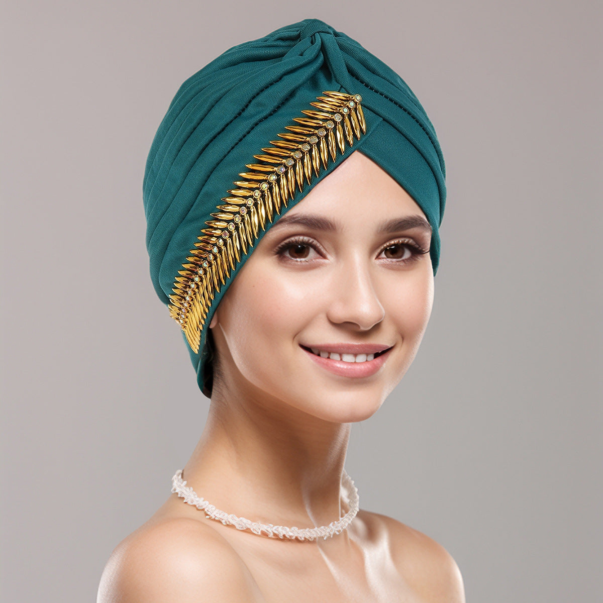 Elegant Gold-Embellished Turban – Stylish Headwrap for Any Occasion