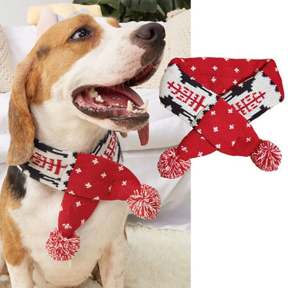 Christmas Dog Scarf | Knitted Winter Pet Scarf with Pom Poms – Cozy Holiday Accessory