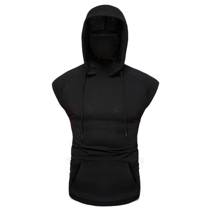 Mens Mask Button Sports Vest Hooded Splice Large Open-Forked Male Vest May 4Th