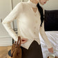 Fabbu Classy Knitted Sweater Hollow-out V-neck Pullover Top Elegant Beaded