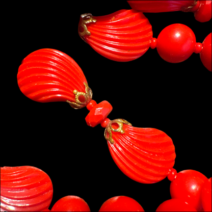 Vintage red plastic beaded necklace