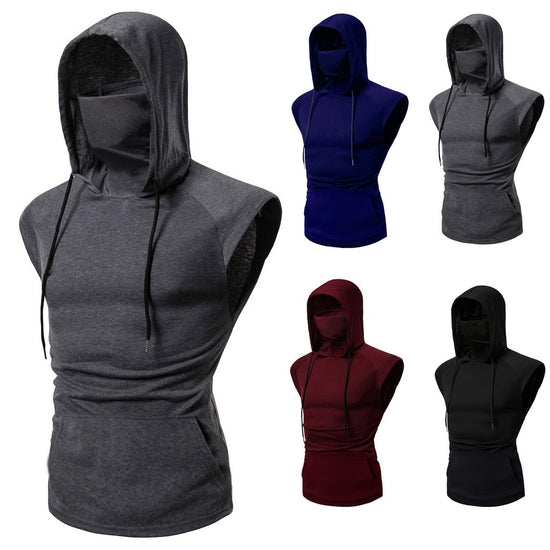 Mens Mask Button Sports Vest Hooded Splice Large Open-Forked Male Vest May 4Th