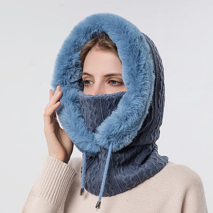 Winter Plush Hoodiewith Mask | Windproof & Warm Fur-Frame Knit Hat for Women