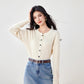 Style Autumn Knit Cardigan for Women, Versatile Short Sleeve Sweater Jacket, Long Sleeve Top
