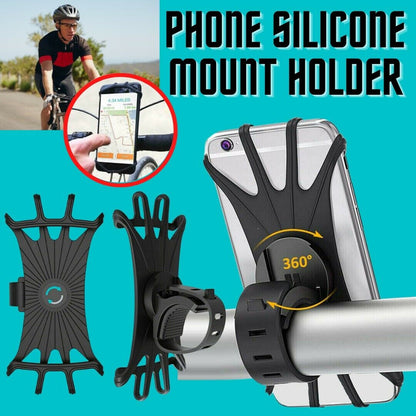 **360° Rotation Universal Bike Phone Mount – Silicone Cell Holder for Bikes, Motorcycles, Strollers & More