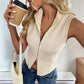 High neck solid color sleeveless knitted sweater vest for women