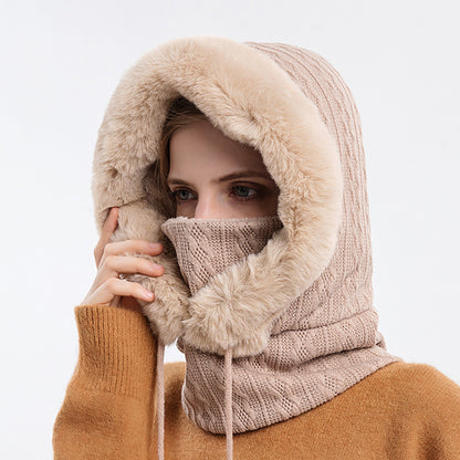 Winter Plush Hoodiewith Mask | Windproof & Warm Fur-Frame Knit Hat for Women