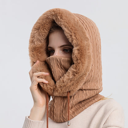 Winter Plush Hoodiewith Mask | Windproof & Warm Fur-Frame Knit Hat for Women